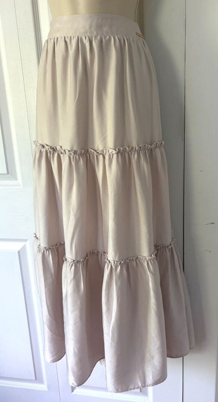 Marc New York Blush Sateen Peasant Maxi Midi Skirt Tiered Fairy Cottage Small